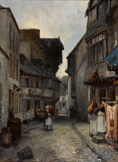 荷兰海牙市立美术馆藏画高清实拍的油画作品-Johan_Barthold_Jongkind_-_A_street_in_Landerneau