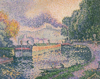西涅克绘画作品高清实拍图集TIF71幅的油画作品-Paul_Signac_-_The_Tugboat,_Canal_in_Samois