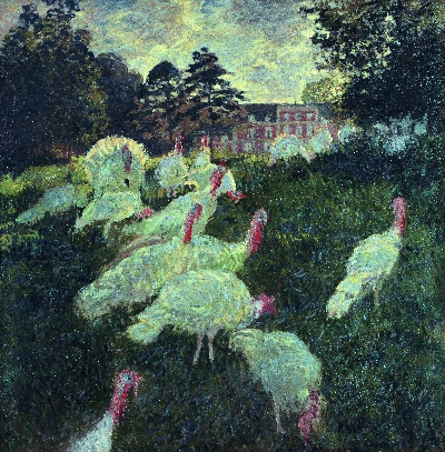莫奈的油画作品-10-莫奈-草地上的火鸡群