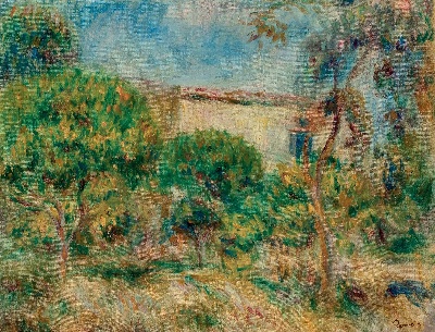 雷诺阿 高清画稿 第三弹的油画作品-PIERRE-AUGUSTE RENOIR -PAYSAGE, LA MAISON VUE DE LA FERME