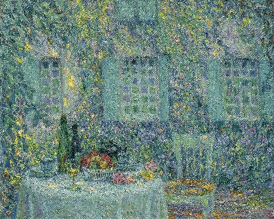 亨瑞·塞蒂纳的油画作品-亨瑞.塞蒂纳 -LA TABLE. SOLEIL DANS LES FEUILLES, GERBEROY