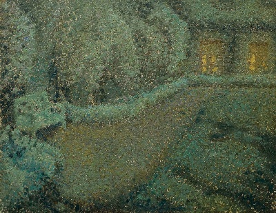 亨瑞·塞蒂纳的油画作品-亨瑞.塞蒂纳-LE JARDIN BLANC AU CLAIR DE LUNE, GERBEROY