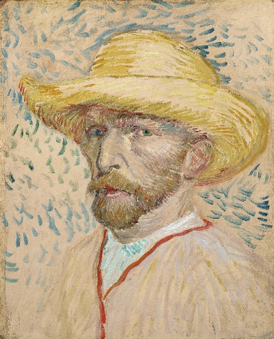 梵高自画像的油画作品-Self-portrait with straw hat (March 1887 - June 1887)