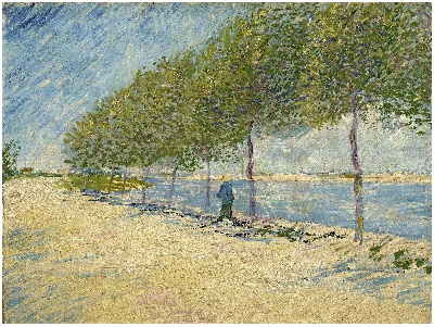 风景1.梵高风景画1的油画作品-By the Seine 1887