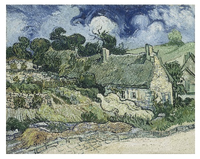 风景3.梵高 风景画2的油画作品-Thatched Cottages at Cordeville 1890