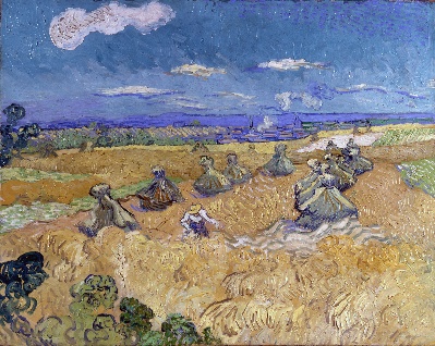 风景3.梵高 风景画2的油画作品-Wheat Fields with Reaper, Auvers 1890