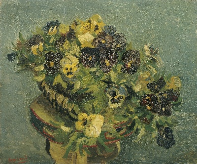 梵高静物作品的油画作品-Basket of pansies May 1887