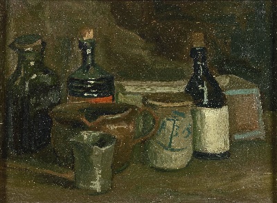 梵高静物作品的油画作品-Still-Life with Bottles and Earthenware