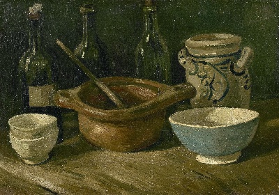 梵高静物作品的油画作品-Still-Life with Earthenware and Bottles