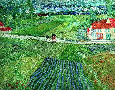 风景2.梵高风景作品3的油画作品-Landschaft mit Pferdewagen und Zug im Hintergrund