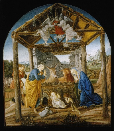 波提切利油画作品的油画作品-28.Рождество Христово (фреска) (ок.1473-1475) (США, Южная Каролина, Колумбия, Музей искусства)