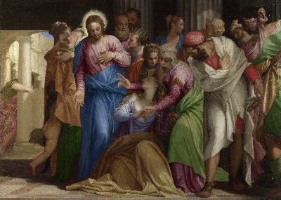 保罗·委罗作品的油画作品-Paolo Veronese - Christ addressing a Kneeling Woman