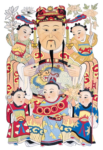 中国传统神仙门神彩绘图的作品