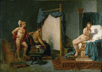 雅克-路易·大卫作品2的油画作品-Jacques-Louis David Apelles Painting Campaspe in the Presence of Alexander the Great