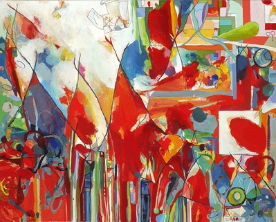 【美国】罗伯特·纽曼（Robert S. Neuman）抽象绘画的油画作品-罗伯特纽曼的跛脚鹿象形文字，亚麻布上的油从1996年