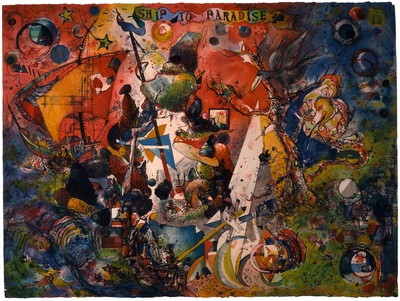 【美国】罗伯特·纽曼（Robert S. Neuman）抽象绘画的油画作品-Robert-S.-Neuman-Ship-to-Paradise-2-The-Island-1987-Courtesy-of-the-Allan-Stone-Gallery-New-York