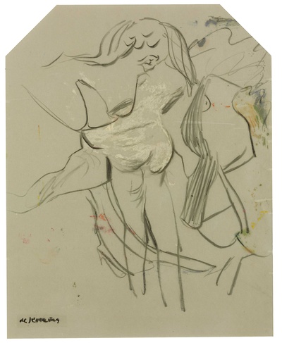 库宁作品的油画作品-威廉·德库宁（1904-1997）无题署名“德库宁”（左下）牛皮纸上的油和木炭（60.3 x 48.2厘米），大约画于20世纪60年代