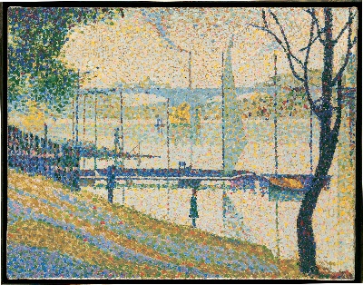 赖利的油画作品-The Bridge at Courbevoie, 1959, by Bridget Riley