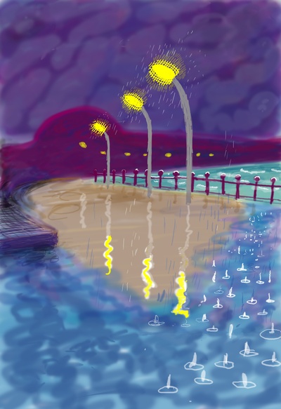大卫霍克尼的油画作品-2008Rainy Night on Bridlington Promenade(COMPUTER DRAWING)