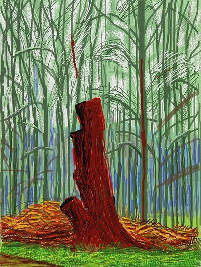 大卫霍克尼的油画作品-2011The Arrival of Spring in Woldgate, East Yorkshire(iPad drawing printed)1