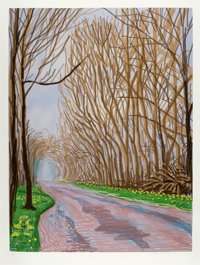 大卫霍克尼的油画作品-2011The Arrival of Spring in Woldgate, East Yorkshire(iPad drawing printed)2