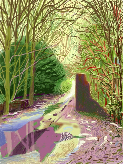 大卫霍克尼的油画作品-2011The Arrival of Spring in Woldgate, East Yorkshire(iPad drawing printed)6