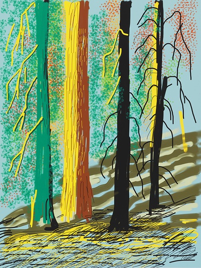 大卫霍克尼的油画作品-2010Untitled No.7(iPad drawing printed)