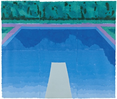 大卫霍克尼的油画作品-1978Autumn Pool(Colored and pressed paper pulp)