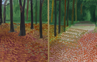 大卫霍克尼的油画作品-參考油畫2006Woldgate Woods, November1局部1