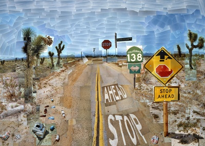 大卫霍克尼的油画作品-1986Pearlblossom highway