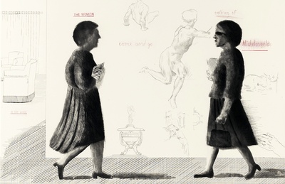 大卫霍克尼的油画作品-1975Homage To Michelangelo