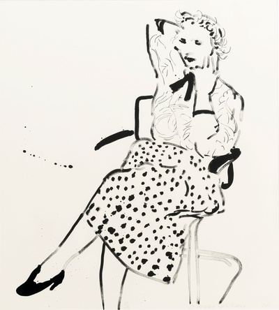 大卫霍克尼的油画作品-1981Celia In A Polka Dot Skirt(lithograph And Screenprint)