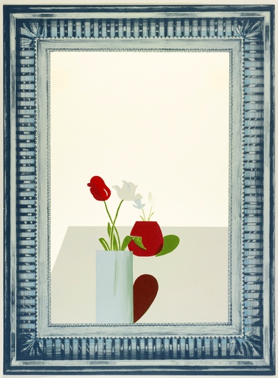 大卫霍克尼的油画作品-1965Picture Of A Still Life That Has An Elaborate Silver Frame(lithograph)