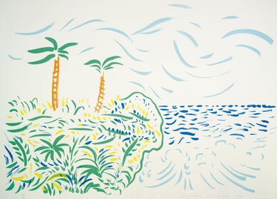 大卫霍克尼的油画作品-1980Bora Bora(lithograph)
