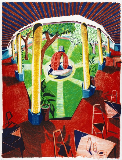 大卫霍克尼的油画作品-1984-1985View Of Hotel Well Iii