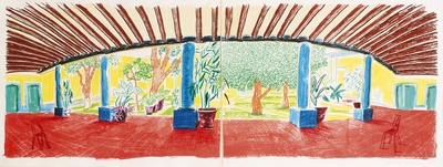 大卫霍克尼的油画作品-1985Hotel Acatlan First Day(lithograph)