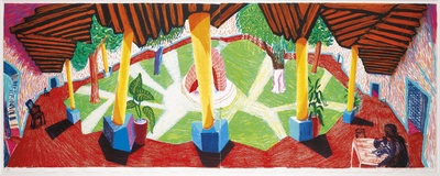 大卫霍克尼的油画作品-1985Hotel Acatlán Two Weeks Later(lithograph)