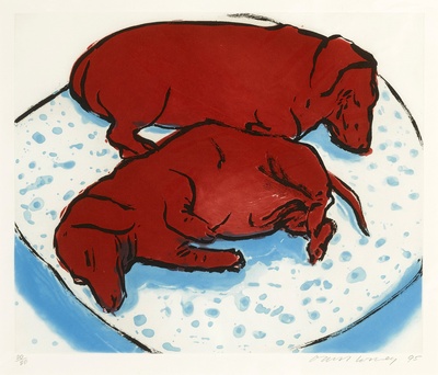 大卫霍克尼的油画作品-1995Horizontal Dogs(etching And Aquatint)