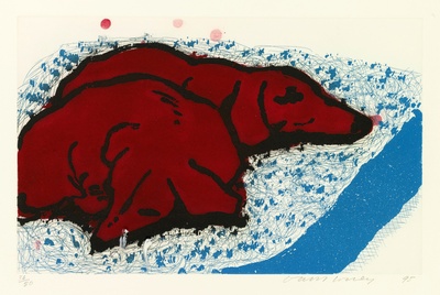 大卫霍克尼的油画作品-1995Small Dogs(etching And Aquatint)