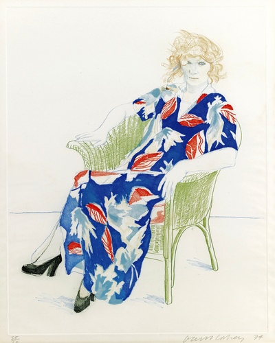 大卫霍克尼的油画作品-1974Celia In A Wicker Chair(etching And Aquatint)