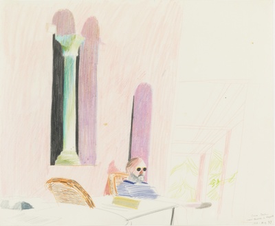 大卫霍克尼的油画作品-1973Casa Santini Sant Andrea In Caprile(graphite And Colored Pencil)