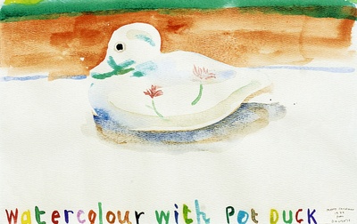 大卫霍克尼的油画作品-1979Watercolour With Pot Duck(watercolor)