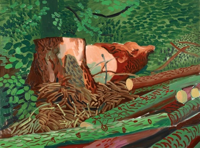 大卫霍克尼的油画作品-2009Felled Totem, September