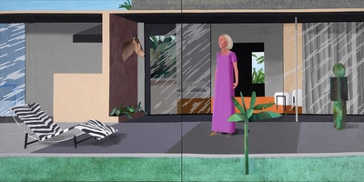 大卫霍克尼的油画作品-1966-1967Beverly Hills Housewife(acrylic)