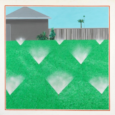 大卫霍克尼的油画作品-1967A Lawn Being Sprinkled(Acrylic)