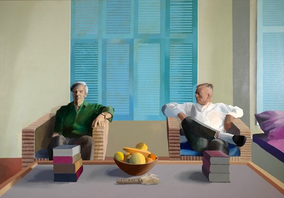 大卫霍克尼的油画作品-1968Christopher Isherwood and Don Bachardy