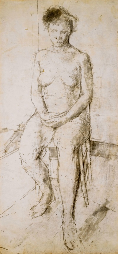 大卫霍克尼的油画作品-1954Seated Nude(india Ink)