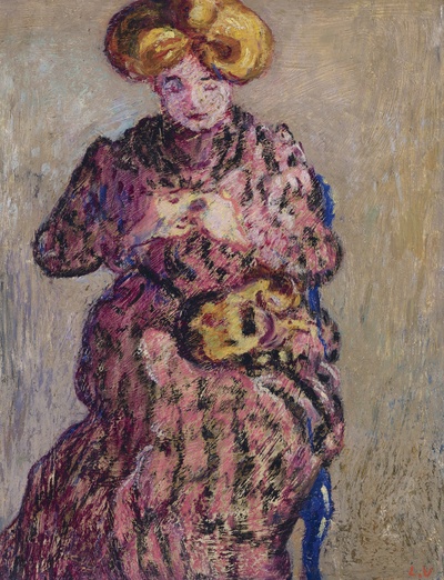 路易斯沃塔特Louis Valtat绘画作品的油画作品-Suzanne with Cat, 1904 (Sotheby`s version)