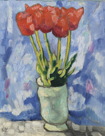 路易斯沃塔特Louis Valtat绘画作品的油画作品-Tulips in a Blue Vase