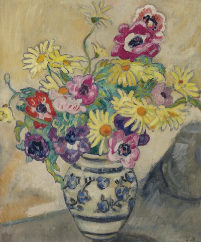 路易斯沃塔特Louis Valtat绘画作品的油画作品-Anemones and Yellow Daisies, 1921